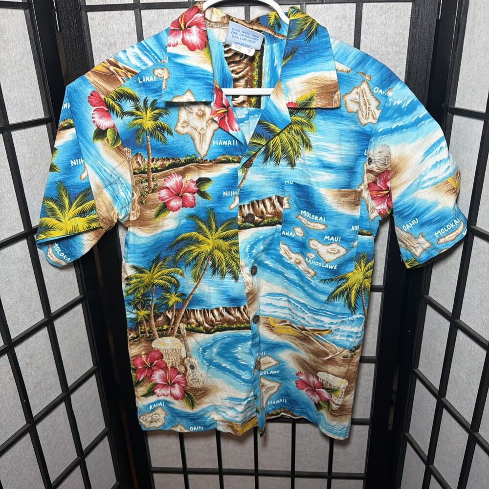 Vintage RJC Boys Size 10 Floral‎ Island Print Hawaiian Shirt Made In Hawaii